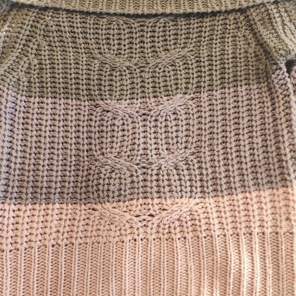 Rare Derek Heart Sz S off-shoulder Chunky Knit Sweater Pink Gray Tie Back Chic - Picture 3 of 10